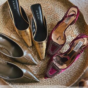 Aqua Gold Croc-Embossed Mules